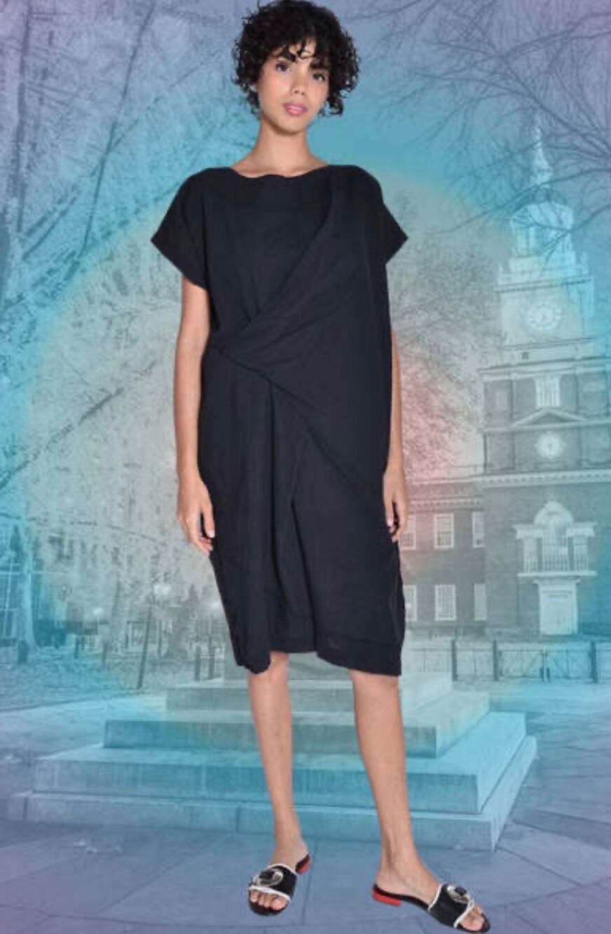 UZI NYC Mini Dress 100% Cotton Black Wave Dress Indie Designer size Medium